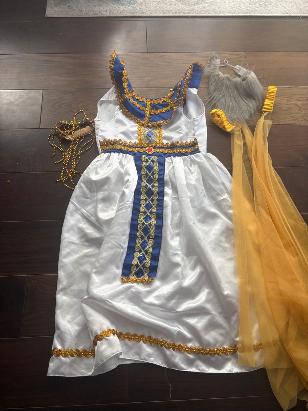 Kids White and Blue Egyptian Princess Costume with Gold Trim